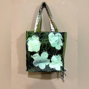 Andy Warhol Canvas Tote Bag Green Flowers Pop Art Print with Coin Purse